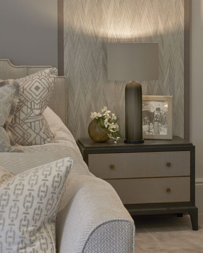 Resolved luxury bedroom interior by Hill House Interiors, London, showing considered proportion and layered materials