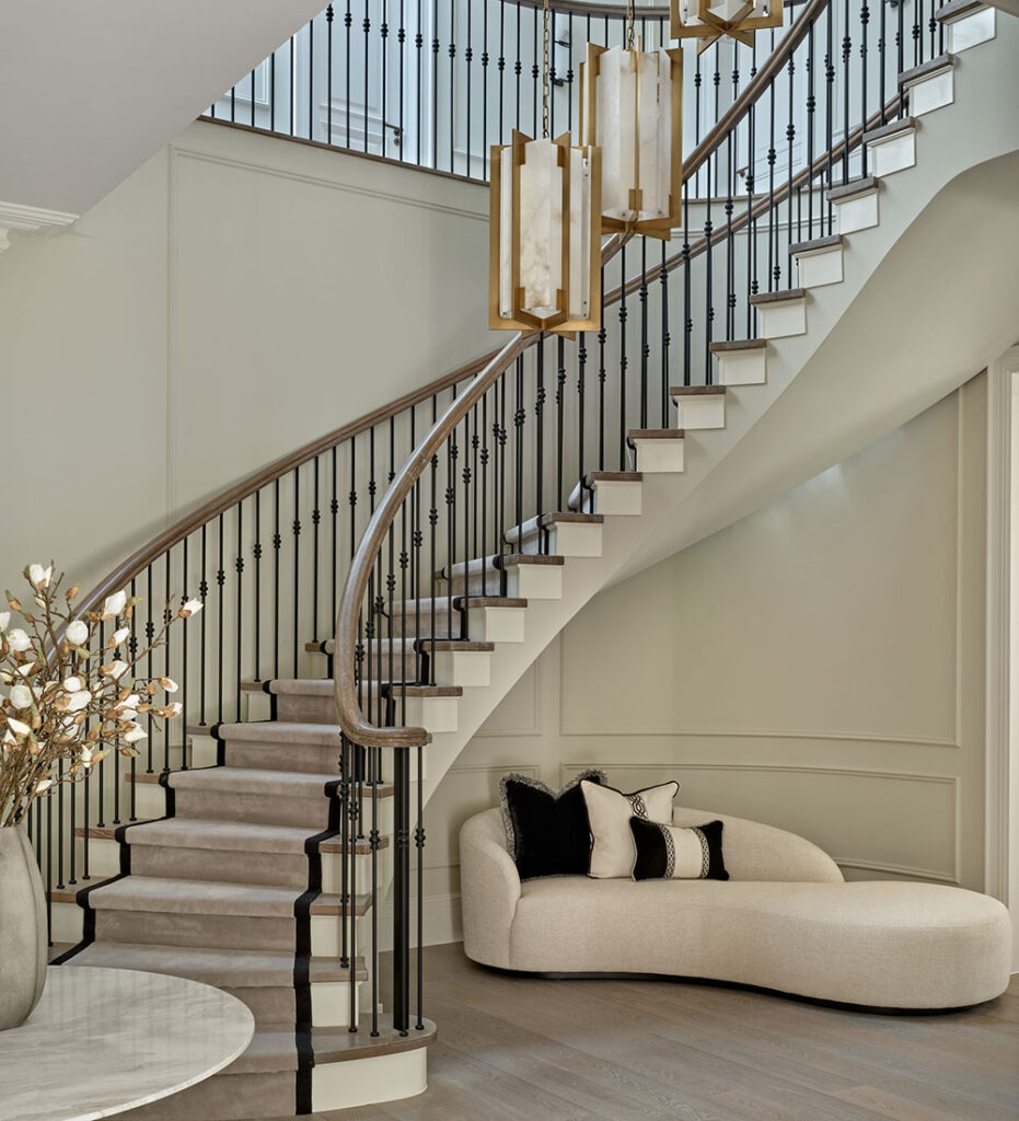 Intimate seating area within a large Hill House Interiors residence, showing how scale is softened through considered composition and lighting